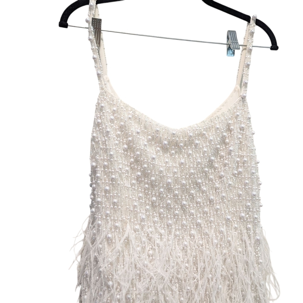 Nadine Merabi Carrie White Beaded Feather Cocktail Dress Size 12/XL - Picture 5 of 16